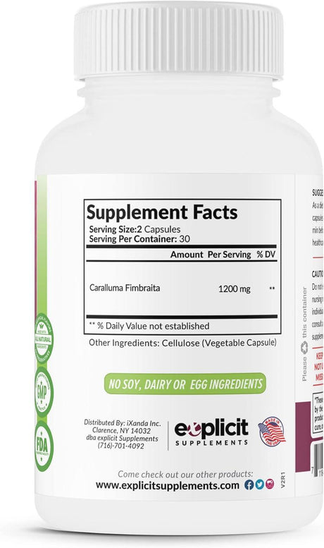 EXPLICIT SUPPLEMENTS - eXplicit Supplements Pure Caralluma Fimbriata 1200Mg. 60 Capsulas - The Red Vitamin MX - Suplementos Alimenticios - {{ shop.shopifyCountryName }}