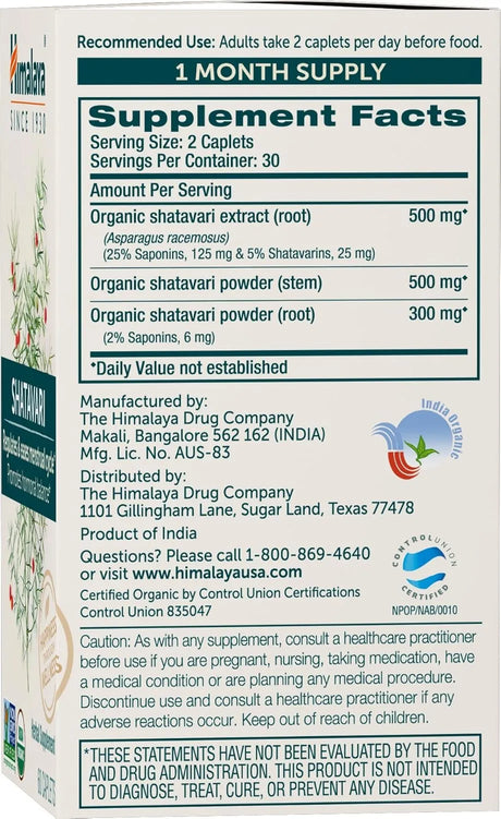 HIMALAYA - Himalaya Organic Shatavari 60 Tabletas 2 Pack - The Red Vitamin MX - Suplementos Alimenticios - {{ shop.shopifyCountryName }}