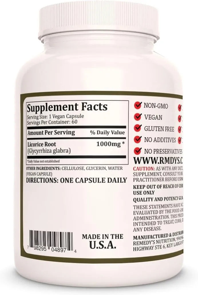 REMEDY'S NUTRITION - Remedy's Nutrition Licorice Root 1000Mg. 60 Capsulas - The Red Vitamin MX - Suplementos Alimenticios - {{ shop.shopifyCountryName }}