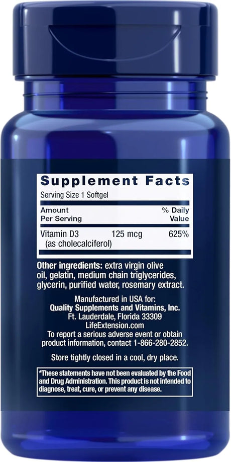 LIFE EXTENSION - Life Extension Vitamin D3 125mcg 60 Capsulas Blandas - The Red Vitamin MX - Suplementos Alimenticios - {{ shop.shopifyCountryName }}