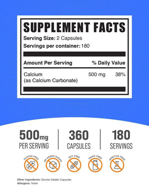 BULK SUPPLEMENTS - Bulk Supplements Calcium Carbonate 500Mg. 360 Capsulas - The Red Vitamin MX - Suplementos Alimenticios - {{ shop.shopifyCountryName }}