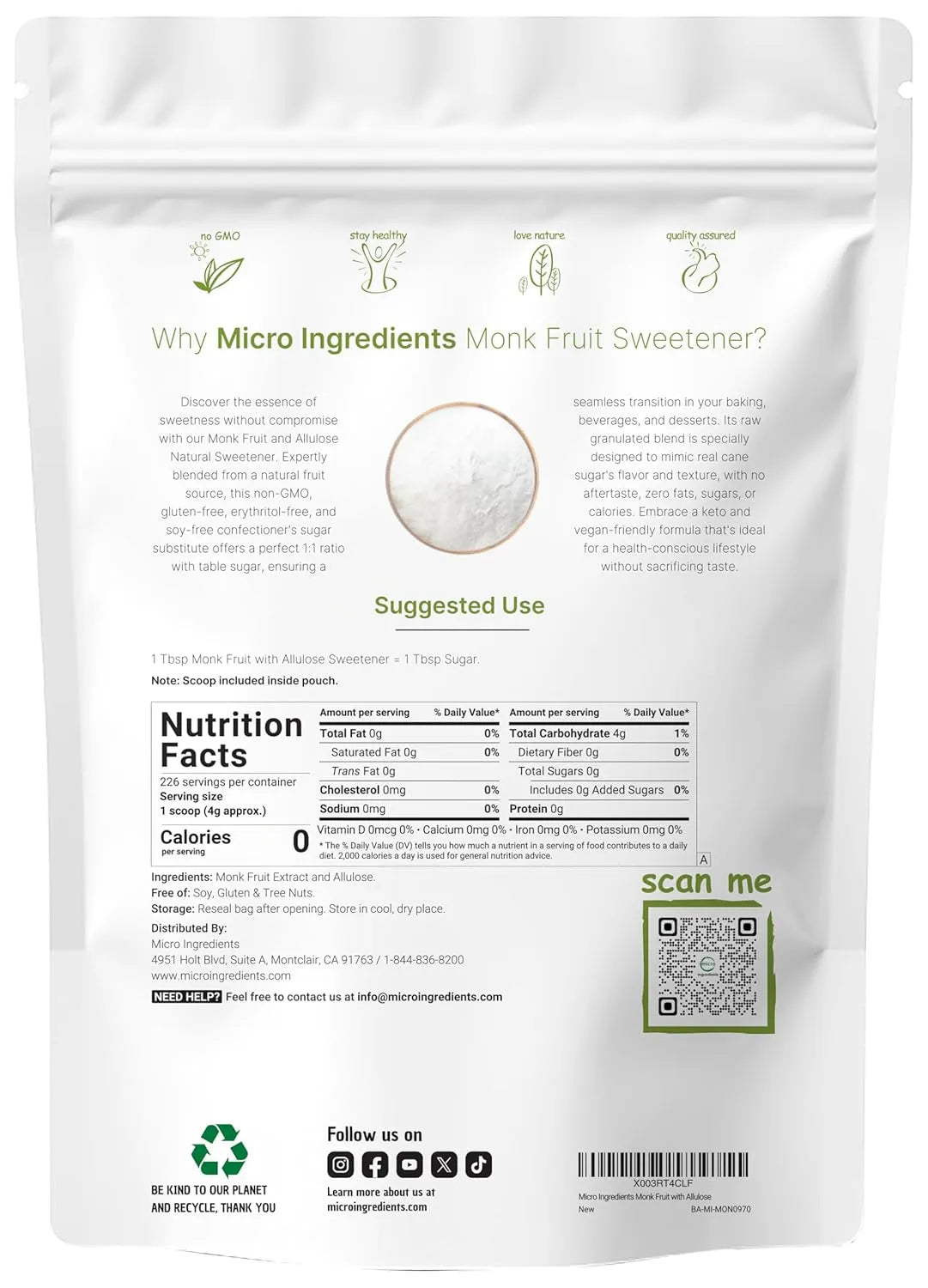 MICRO INGREDIENTS - Micro Ingredients Monk Fruit Sweetener with Allulose 907Gr. - The Red Vitamin MX - Suplementos Alimenticios - {{ shop.shopifyCountryName }}