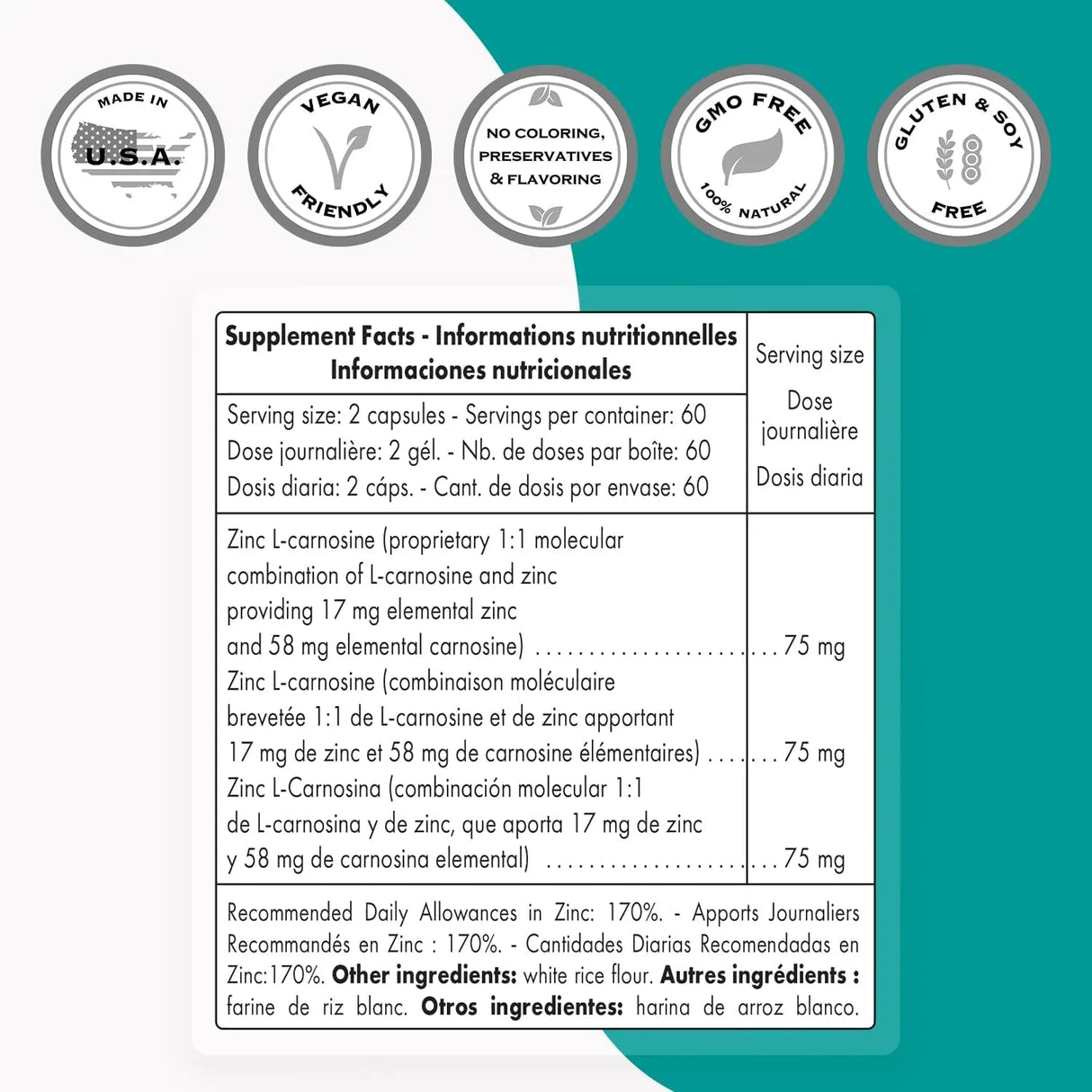 SUPERSMART - SuperSmart Zinc L-Carnosine 75Mg. 120 Capsulas - The Red Vitamin MX - Suplementos Alimenticios - {{ shop.shopifyCountryName }}