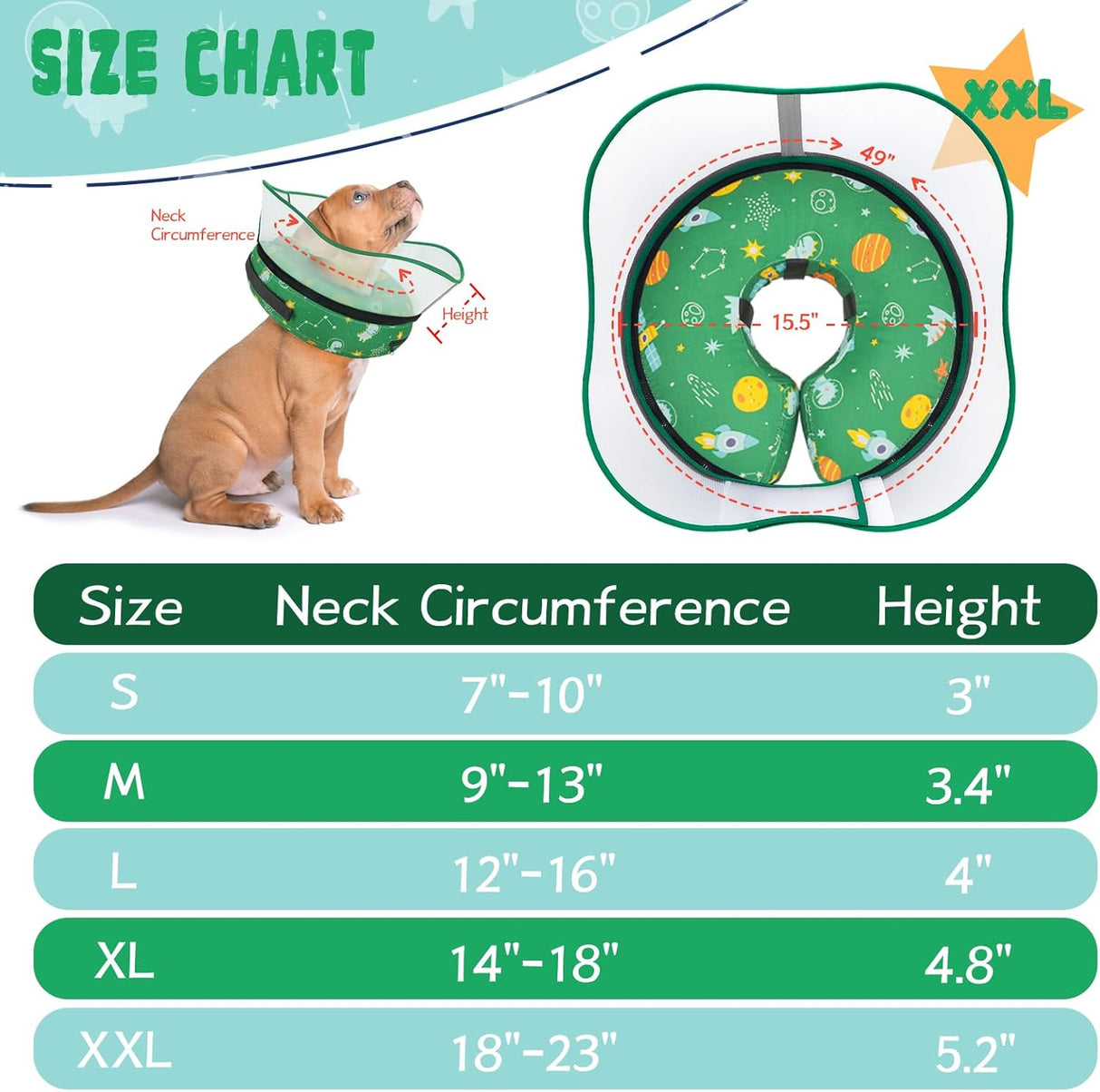 Toptakeit Elevated Inflatable Dog Cone Collar GREEN XXLARGE