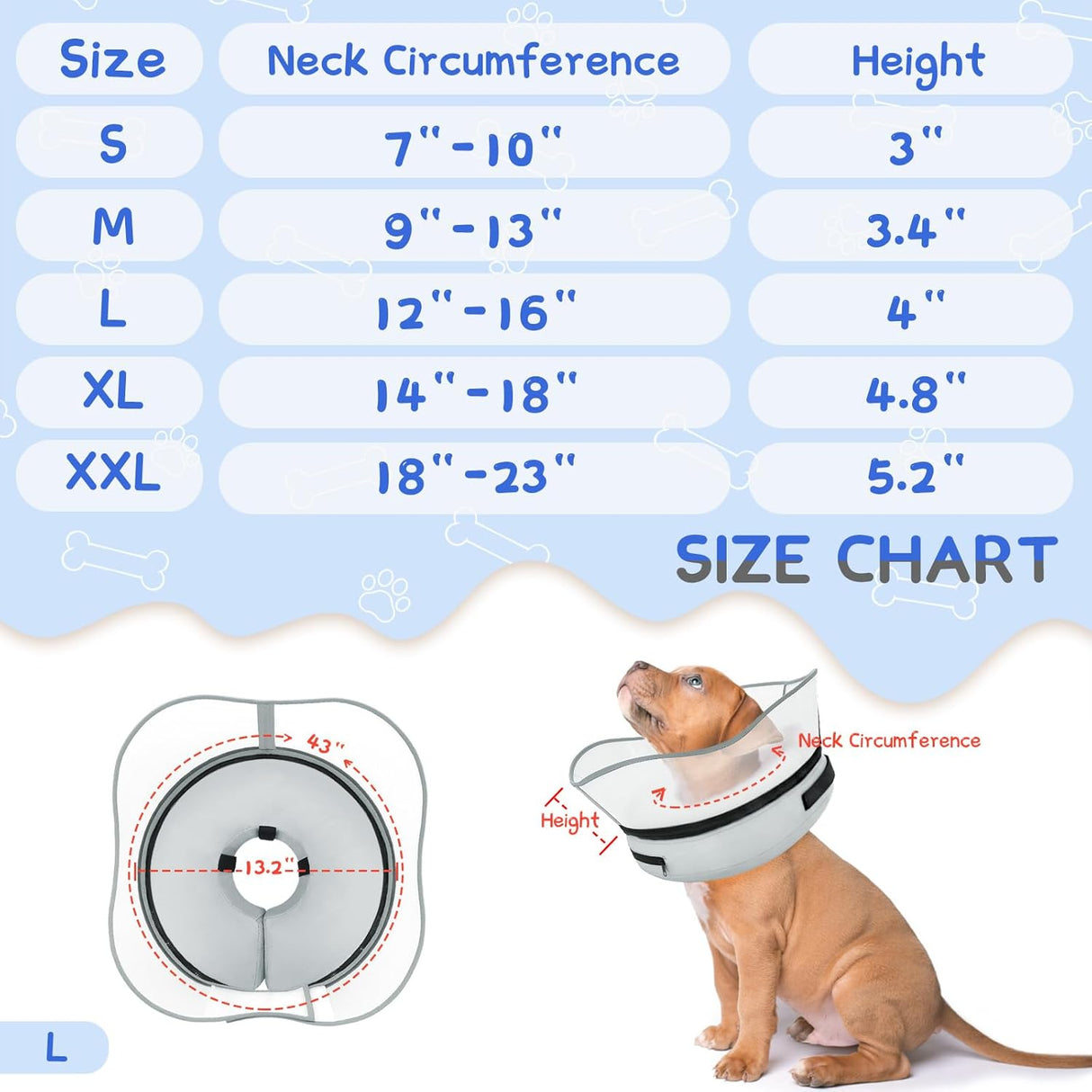 Supet Raised Inflatable Dog Cone Collar LARGE