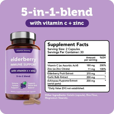 VITAMIN BOUNTY - Vitamin Bounty Elderberry Organic 60 Capsulas - The Red Vitamin MX - Suplementos Alimenticios - {{ shop.shopifyCountryName }}