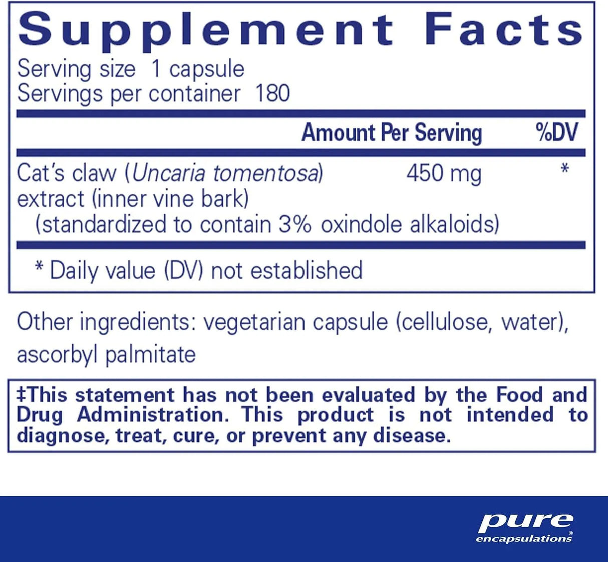 PURE ENCAPSULATIONS - Pure Encapsulations Cat's Claw 180 Capsulas - The Red Vitamin MX - Suplementos Alimenticios - {{ shop.shopifyCountryName }}