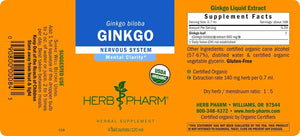 HERB PHARM - Herb Pharm Certified Organic Ginkgo Liquid Extract 120Ml. - The Red Vitamin MX - Suplementos Alimenticios - {{ shop.shopifyCountryName }}