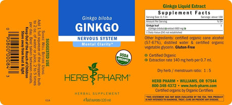 HERB PHARM - Herb Pharm Certified Organic Ginkgo Liquid Extract 120Ml. - The Red Vitamin MX - Suplementos Alimenticios - {{ shop.shopifyCountryName }}