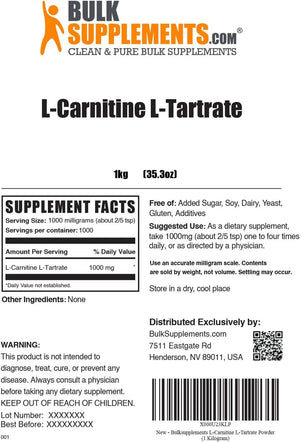 BULK SUPPLEMENTS - Bulk Supplements L-Carnitine Tartrate Powder 1 Kg. - The Red Vitamin MX - Suplementos Alimenticios - {{ shop.shopifyCountryName }}