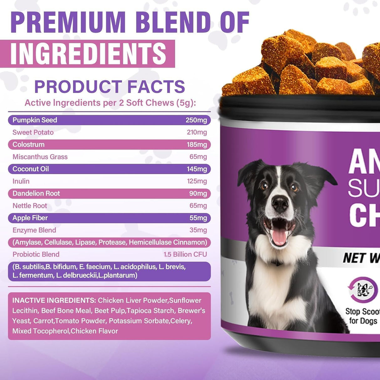 TTIXRL Dog Anal Gland Soft Chews Chicken Flavor 150 Masticables