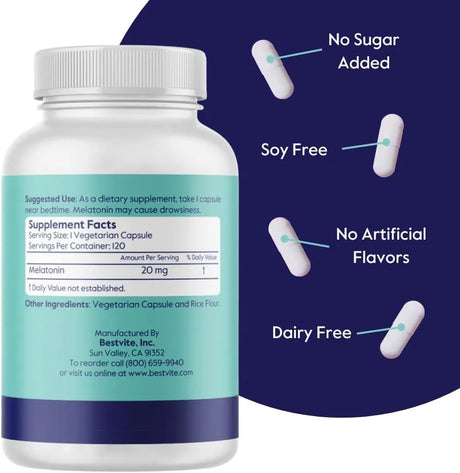 BESTVITE - BESTVITE Melatonin 20Mg. 120 Capsulas - The Red Vitamin MX - Suplementos Alimenticios - {{ shop.shopifyCountryName }}