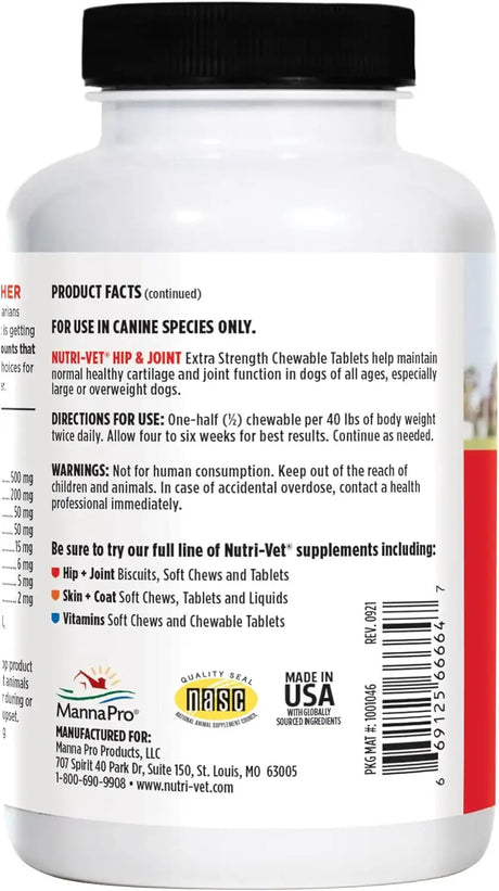 NUTRI-VET - Nutri-Vet Hip & Joint Chewable Dog Extra Strength 120 Tabletas Masticables - The Red Vitamin MX - Cuidado De Cadera Y Articulaciones Para Perros - {{ shop.shopifyCountryName }}