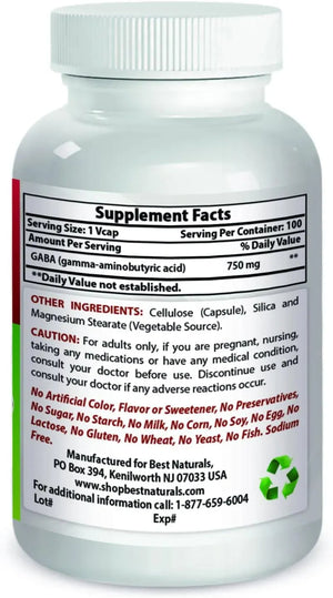 BEST NATURALS - Best Naturals Gaba 750Mg. 100 Capsulas - The Red Vitamin MX - Suplementos Alimenticios - {{ shop.shopifyCountryName }}