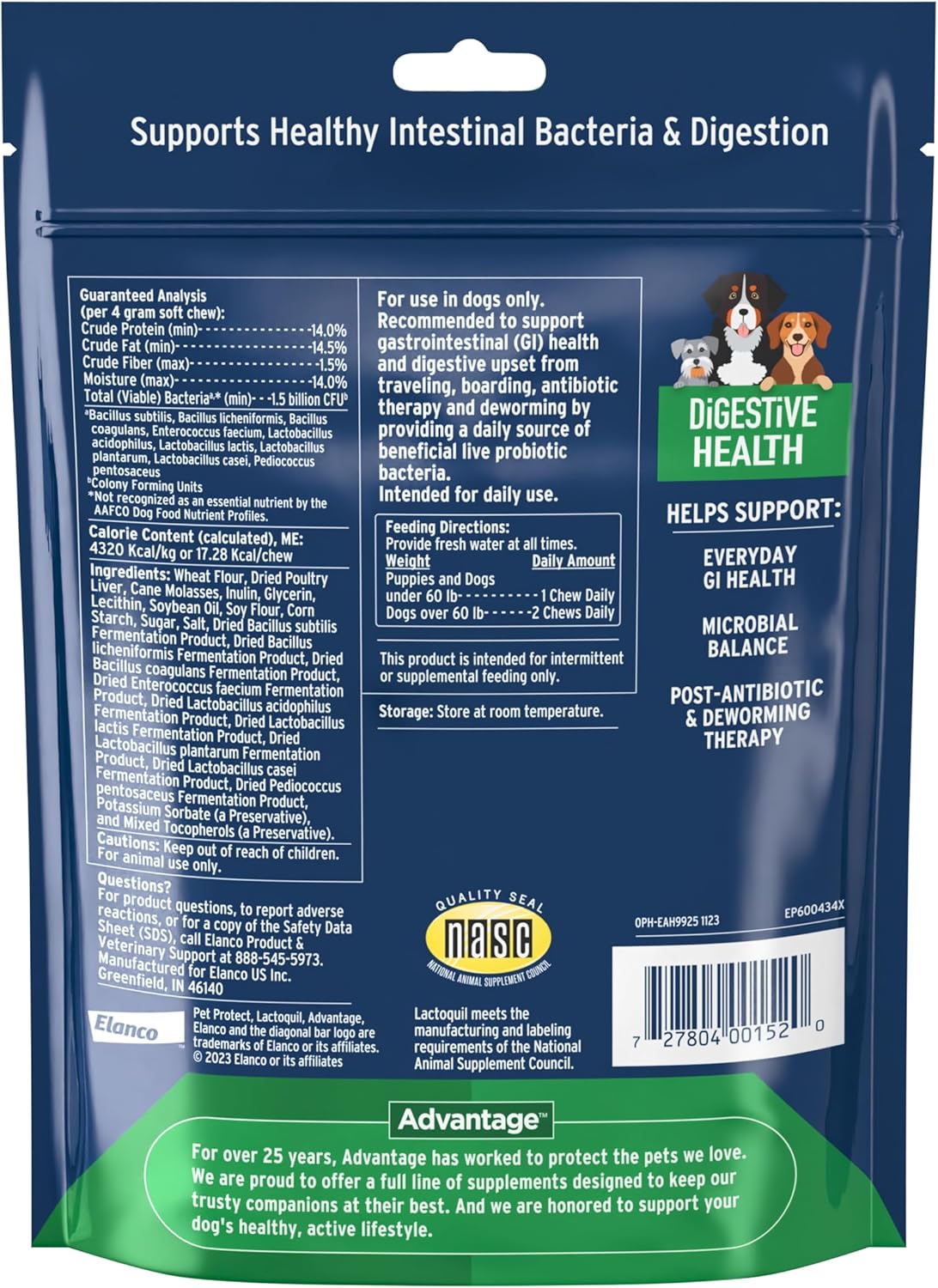 Pet Protect Digestive Health Supplement with Probiotics for Dogs 60 Masticables