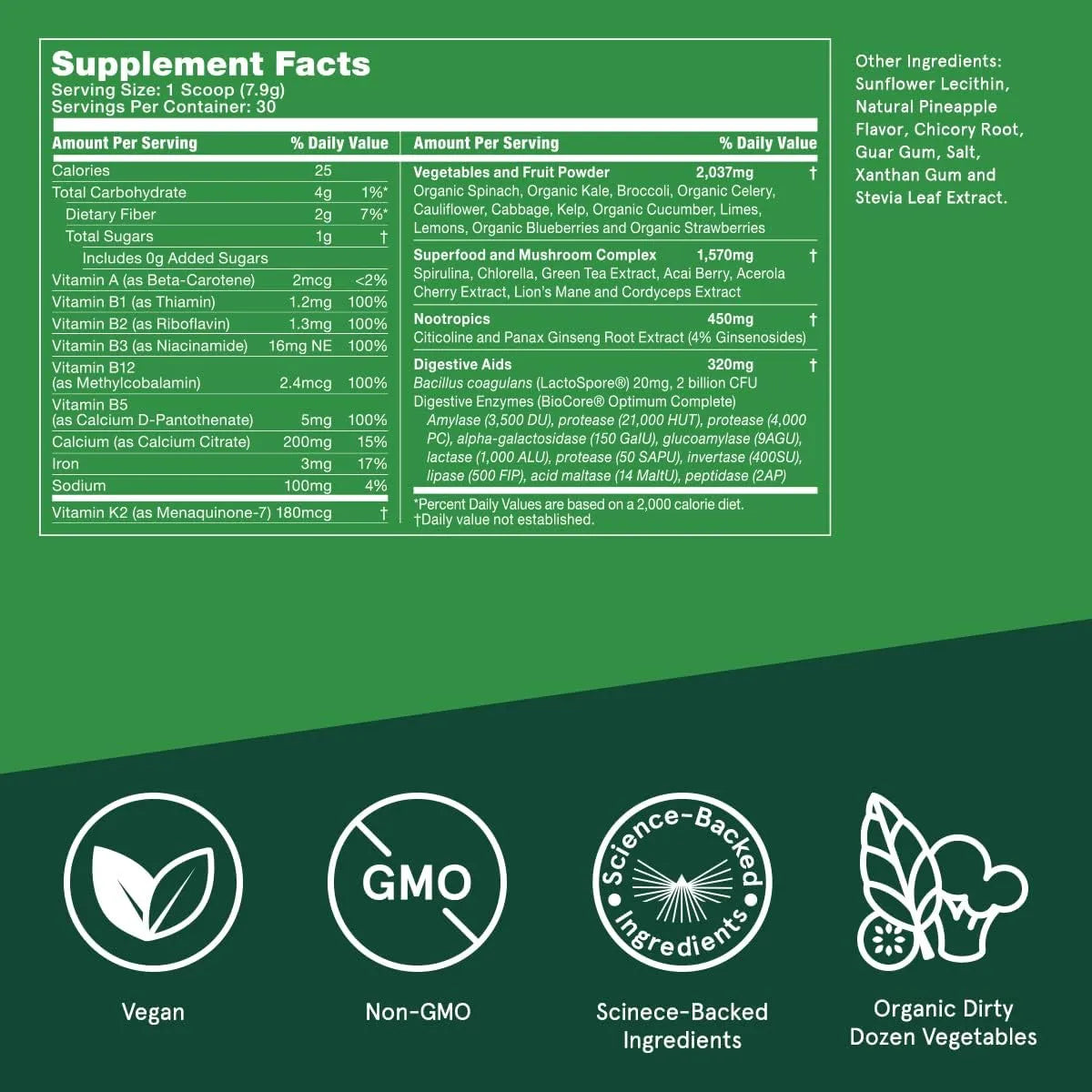 BULLETPROOF - Bulletproof Greens Powder 30 Servicios 237Gr. - The Red Vitamin MX - Suplementos Alimenticios - {{ shop.shopifyCountryName }}