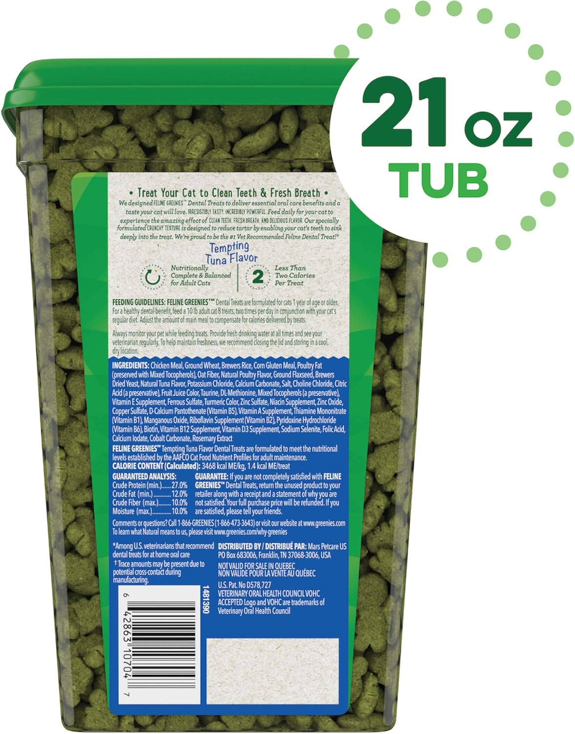 Greenies Feline Adult Dental Cat Treats Tempting Tuna Flavor 595Gr.