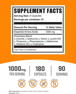 BULK SUPPLEMENTS - Bulk Supplements Essential Amino Acids 1000Mg. 180 Capsulas - The Red Vitamin MX - Suplementos Alimenticios - {{ shop.shopifyCountryName }}