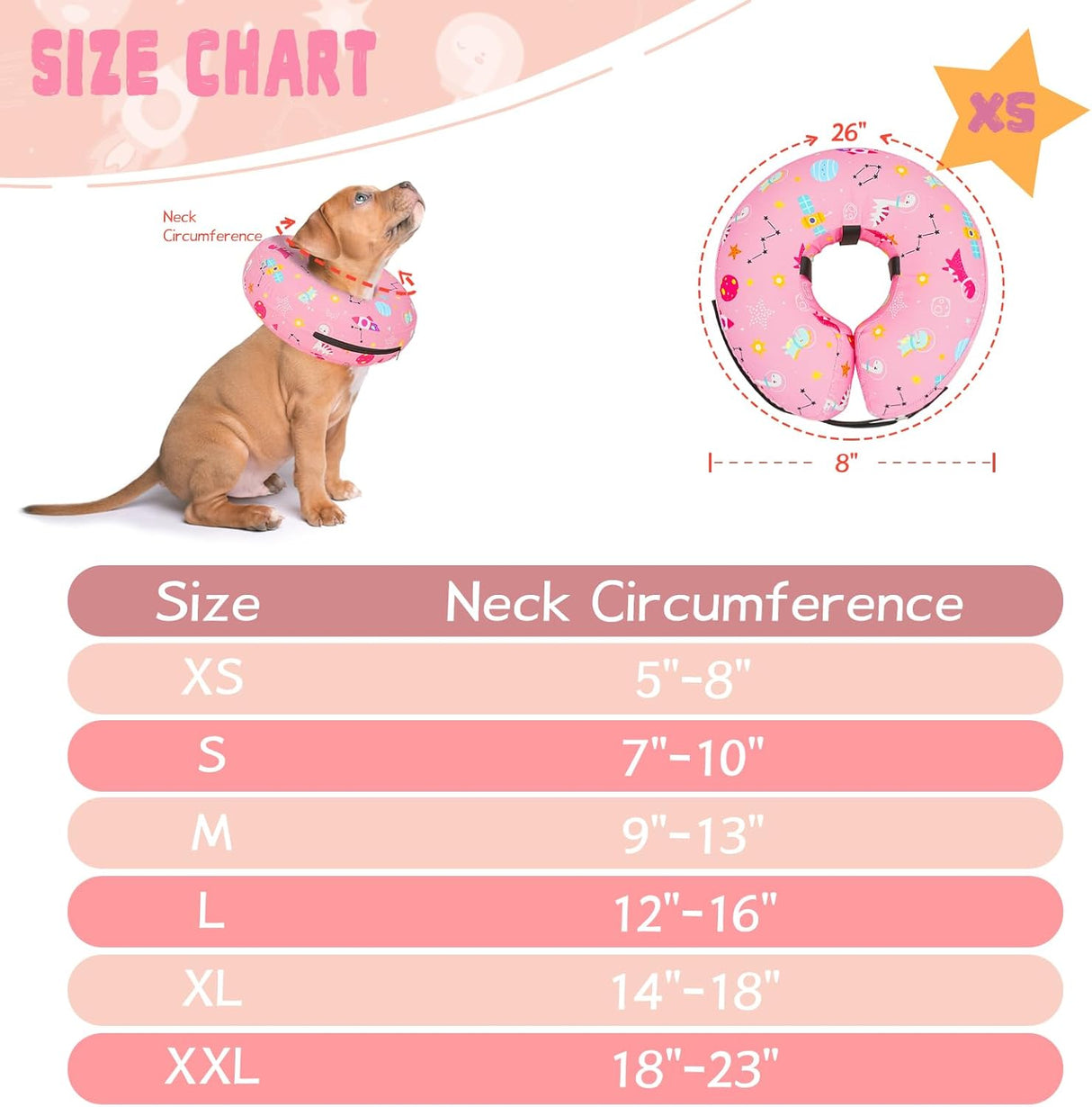 Toptakeit Elevated Inflatable Dog Collar PINKT XSMALL