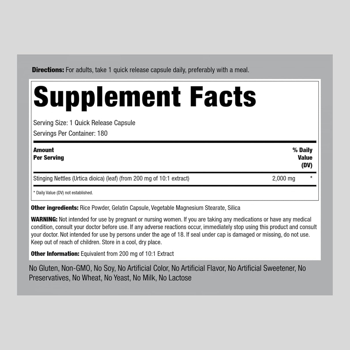 PIPING ROCK - Piping Rock Stinging Nettle 2000Mg. 180 Capsulas - The Red Vitamin MX - Suplementos Alimenticios - {{ shop.shopifyCountryName }}