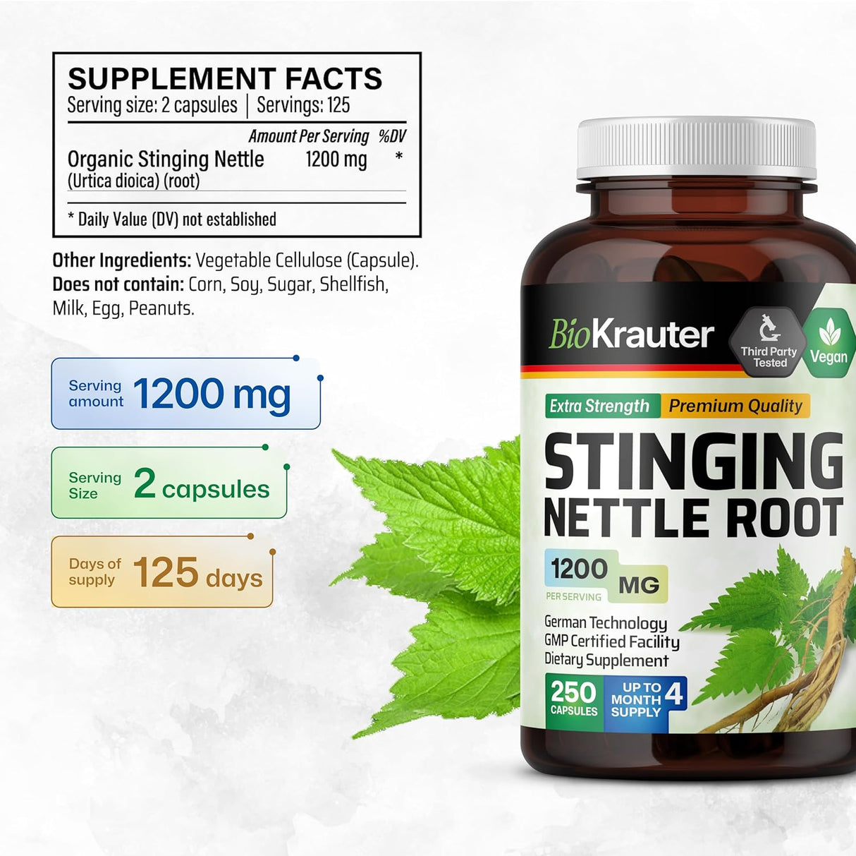 BIOKRAUTER - BIO KRAUTER Stinging Nettle 1200Mg. 250 Capsulas - The Red Vitamin MX - Suplementos Alimenticios - {{ shop.shopifyCountryName }}