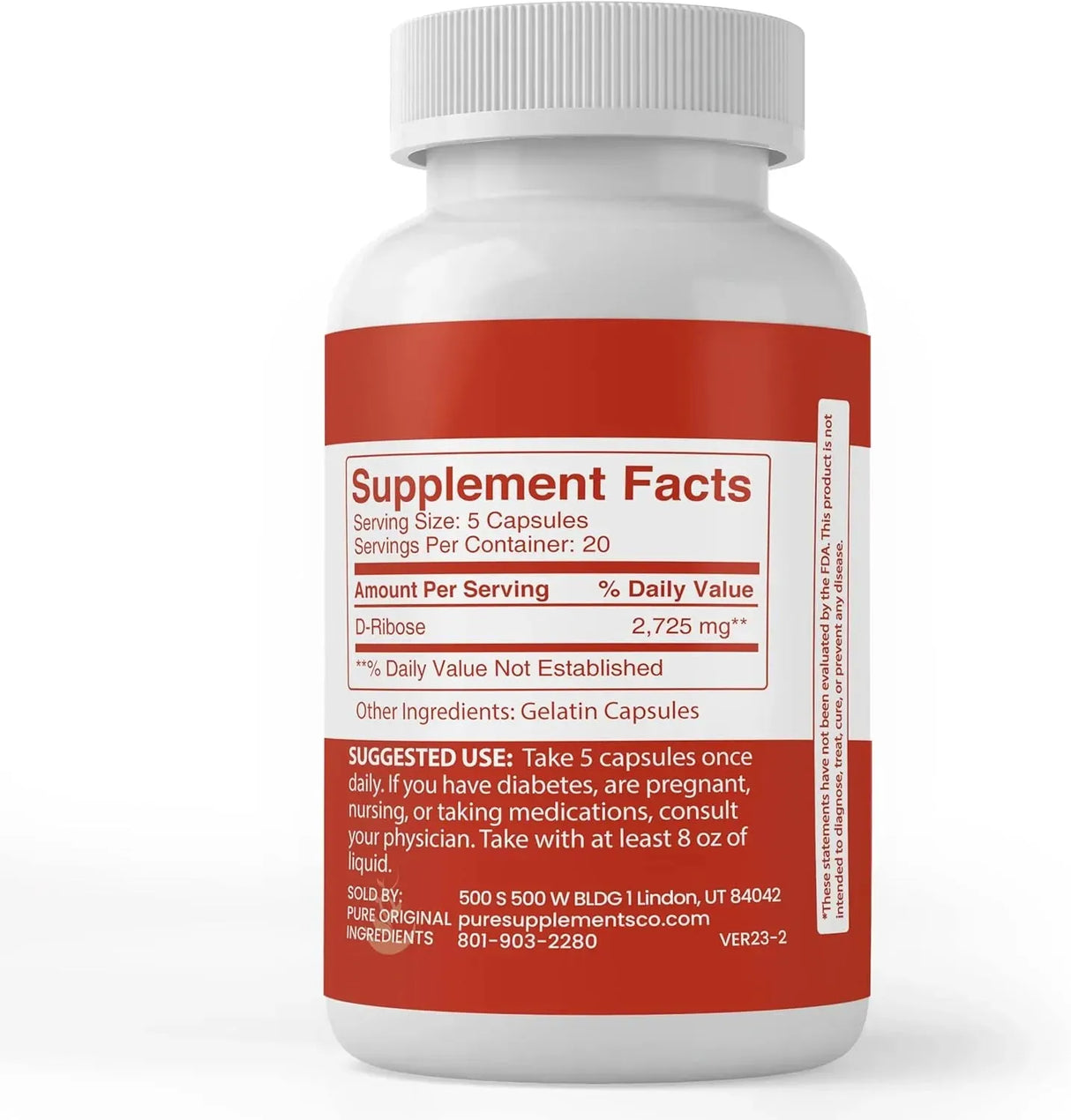 PURE ORIGINAL INGREDIENTS - Pure Original Ingredients D-Ribose 100 Capsulas - The Red Vitamin MX - Suplementos Alimenticios - {{ shop.shopifyCountryName }}