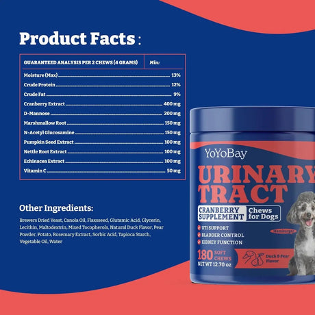 YOYOBAY - YoYoBay Urinary Tract Dog UTI Treatment 180 Masticables - The Red Vitamin MX - Salud De Tracto Urinario Para Perros - {{ shop.shopifyCountryName }}