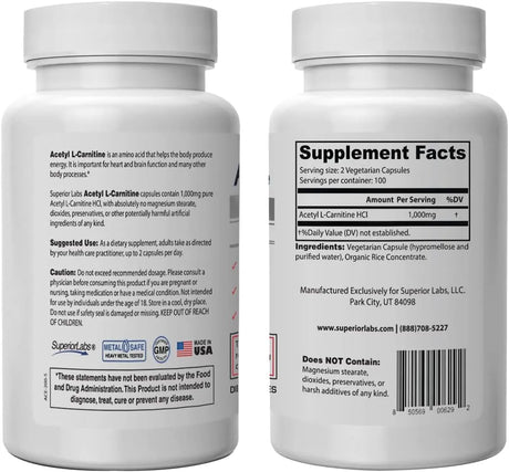 SUPERIOR LABS - Superior Labs Acetyl L-Carnitine 1000Mg. 200 Capsulas - The Red Vitamin MX - Suplementos Alimenticios - {{ shop.shopifyCountryName }}