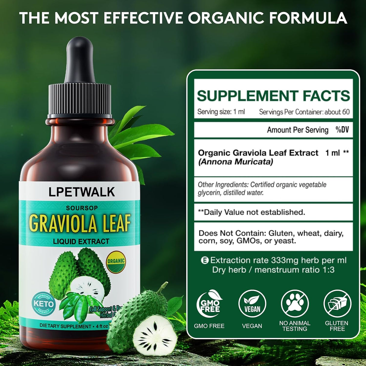 LPETWALK Soursop Graviola Leaf Extract Liquid Drops 120Ml.