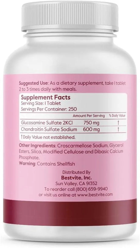 BESTVITE - BESTVITE Glucosamine & Chondroitin Sulfate 250 Tabletas - The Red Vitamin MX - Suplementos Alimenticios - {{ shop.shopifyCountryName }}