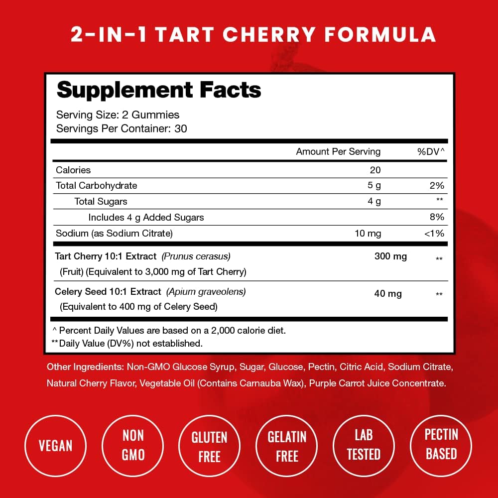 NutraChamps Tart Cherry Gummies 3000Mg. 60 Gomitas 2 Pack