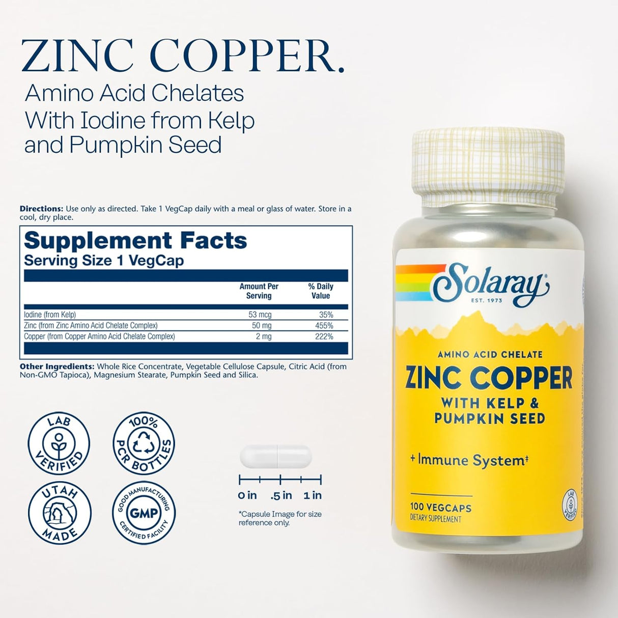 SOLARAY Zinc Copper Amino Acid Chelate 100 Capsulas