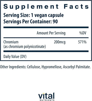 VITAL NUTRIENTS - Vital Nutrients Chromium Polynicotinate 200mcg 90 Capsulas - The Red Vitamin MX - Suplementos Alimenticios - {{ shop.shopifyCountryName }}