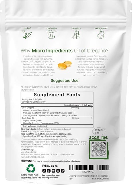 Micro Ingredients Oil of Oregano 6000Mg. 300 Capsulas Blandas