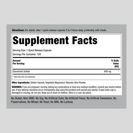 PIPING ROCK - Piping Rock Chondroitin Sulfate 600Mg. 120 Capsulas - The Red Vitamin MX - Suplementos Alimenticios - {{ shop.shopifyCountryName }}