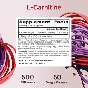 JARROW FORMULAS - Jarrow Formulas L-Carnitine 500Mg. 50 Capsulas - The Red Vitamin MX - Suplementos Alimenticios - {{ shop.shopifyCountryName }}