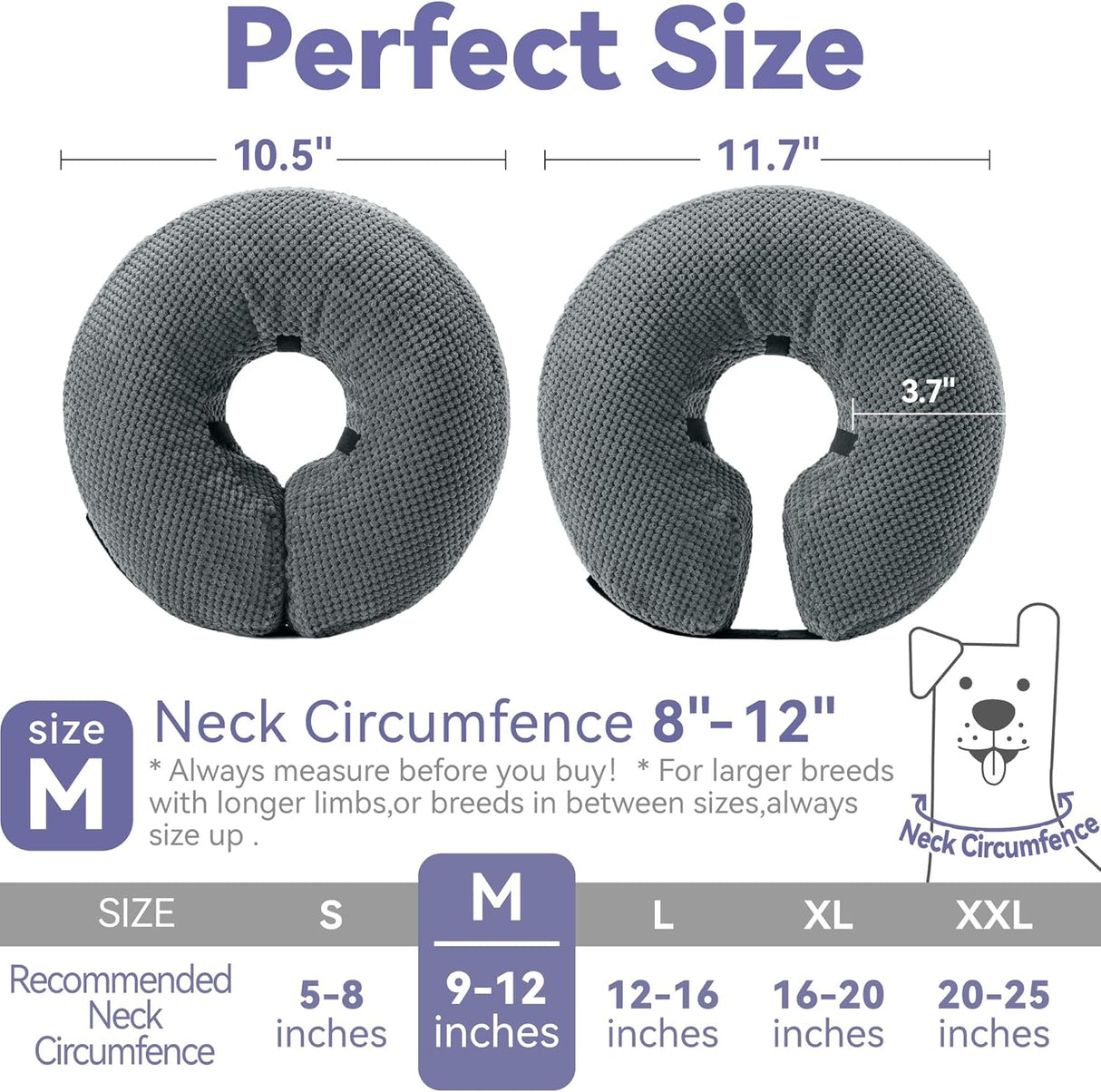 Loflaze Soft Inflatable Dog Cone Collar GREY MEDIUM