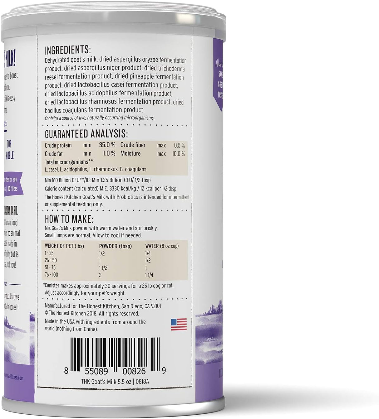 The Honest Kitchen Human Grade Instant Goat's Milk with Probiotics for Dogs and Cats 147Gr.