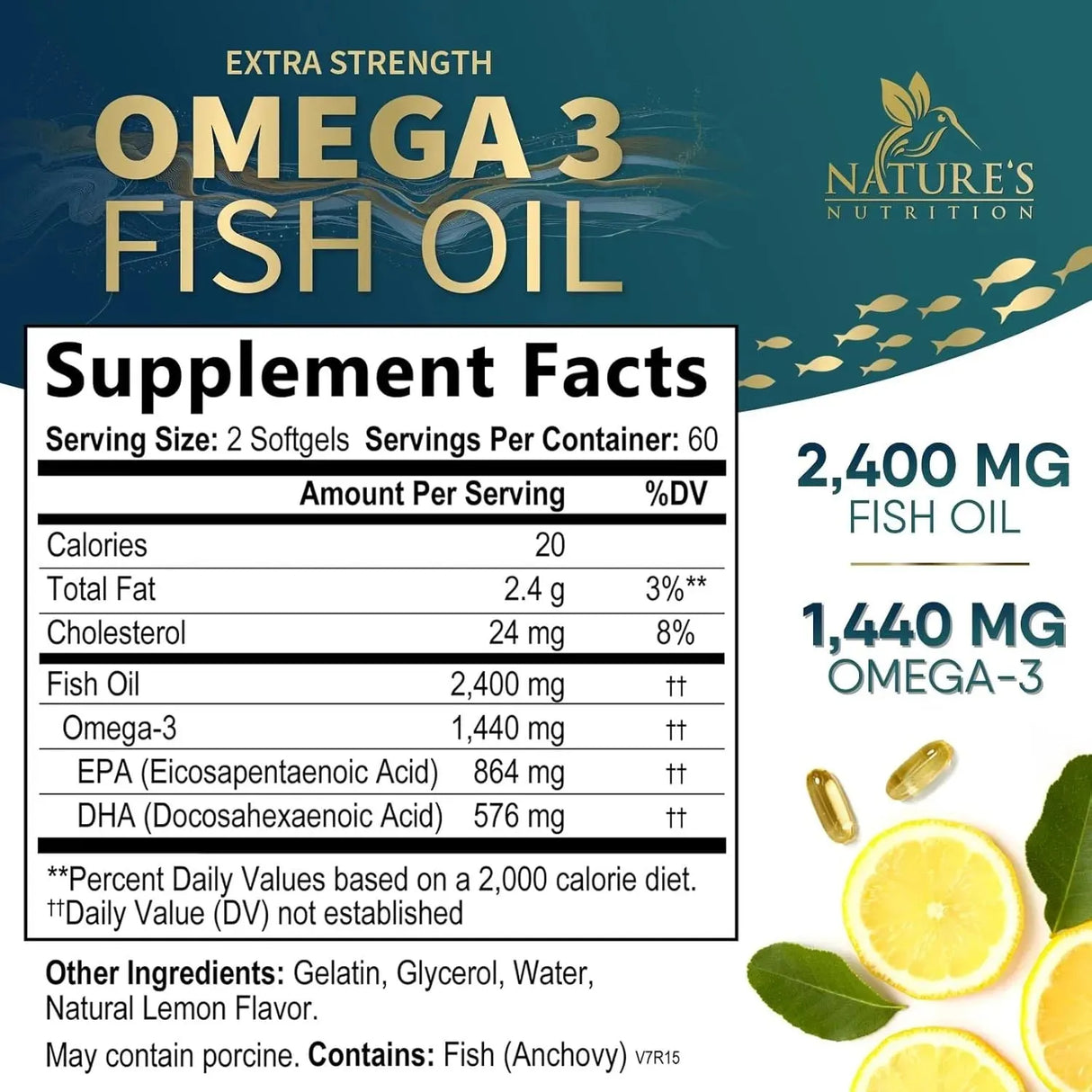 NATURE'S NUTRITION - Nature's Nutrition Triple Strength Omega 3 Fish Oil 2400Mg. 120 Capsulas Blandas - The Red Vitamin MX - Suplementos Alimenticios - {{ shop.shopifyCountryName }}