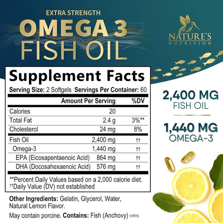 NATURE'S NUTRITION - Nature's Nutrition Triple Strength Omega 3 Fish Oil 2400Mg. 120 Capsulas Blandas - The Red Vitamin MX - Suplementos Alimenticios - {{ shop.shopifyCountryName }}