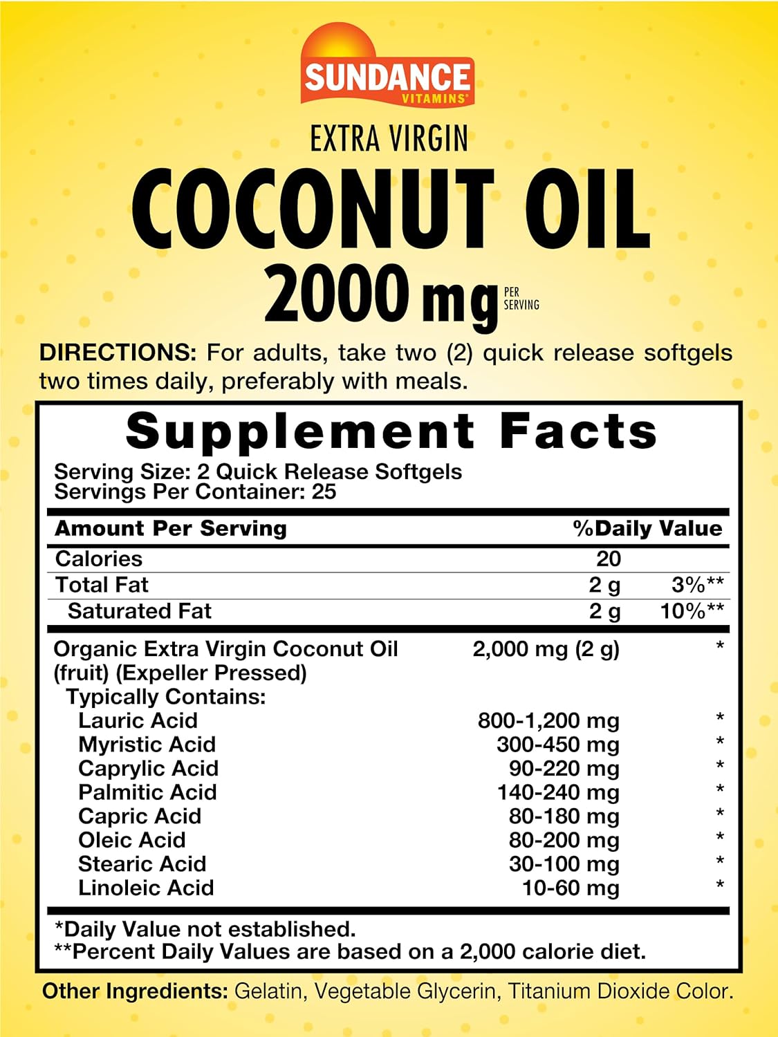 Sundance Extra Virgin Coconut Oil 2000Mg. 50 Capsulas Blandas