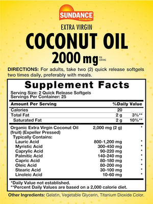 SUNDANCE - Sundance Extra Virgin Coconut Oil 2000Mg. 50 Capsulas Blandas - The Red Vitamin MX - Suplementos Alimenticios - {{ shop.shopifyCountryName }}