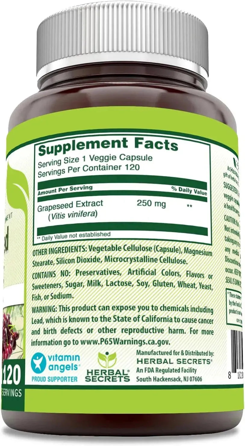 HERBAL SECRETS - Herbal Secrets Grapeseed Extract 250Mg. 120 Capsulas - The Red Vitamin MX - Suplementos Alimenticios - {{ shop.shopifyCountryName }}