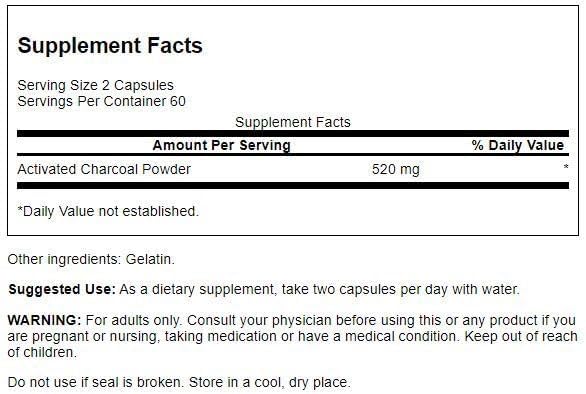 Swanson Activated Charcoal 260Mg. 120 Capsulas