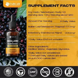 FABLAB - FabLab Mullein Leaf Extract with Elderberry 120,000Mg. 4 Fl.Oz. - The Red Vitamin MX - Suplementos Alimenticios - {{ shop.shopifyCountryName }}