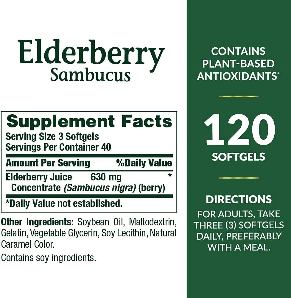 NATURE'S BOUNTY - Nature's Bounty Sambucus Elderberry 630Mg. 120 Capsulas Blandas - The Red Vitamin MX - Suplementos Alimenticios - {{ shop.shopifyCountryName }}