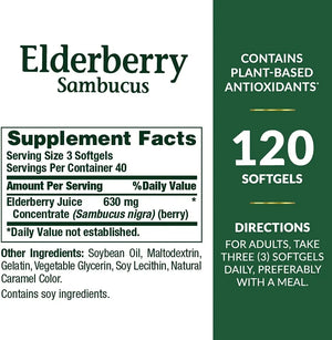 NATURE'S BOUNTY - Nature's Bounty Sambucus Elderberry 630Mg. 120 Capsulas Blandas - The Red Vitamin MX - Suplementos Alimenticios - {{ shop.shopifyCountryName }}