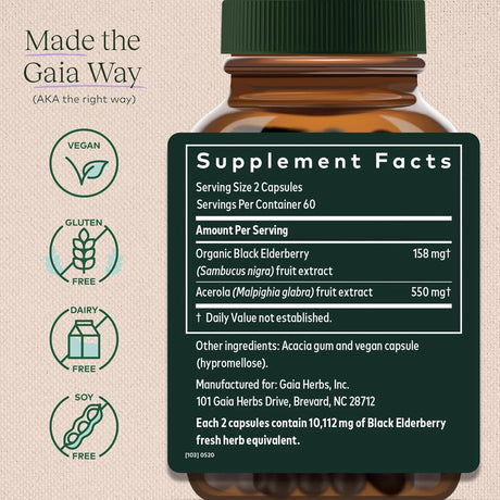 GAIA HERBS - Gaia Herbs Black Elderberry 120 Capsulas - The Red Vitamin MX - Suplementos Alimenticios - {{ shop.shopifyCountryName }}