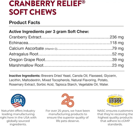 NATURVET - NaturVet Cranberry Relief Plus Echinacea 60 Masticables - The Red Vitamin MX - Salud De Tracto Urinario Para Perros - {{ shop.shopifyCountryName }}