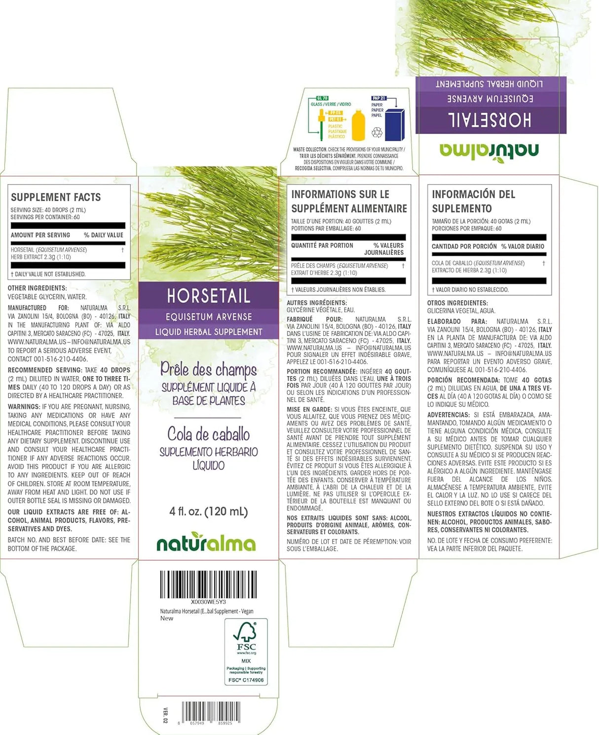 NATURALMA - Naturalma Horsetail Herb Alcohol-Free Tincture 4 Fl.Oz. - The Red Vitamin MX - Suplementos Alimenticios - {{ shop.shopifyCountryName }}